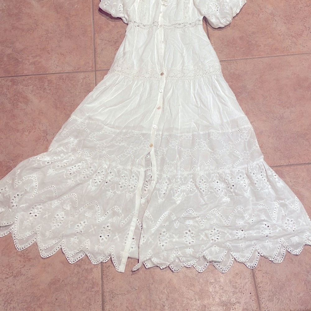 Prairie Tiered Lace Eyelet Maxi Dress Size XS ๐ค๐ง๐ค๐ - Picture 6 of 7